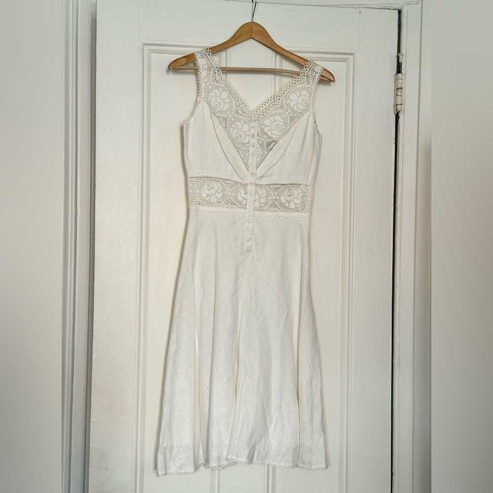 Miguelina white linen and crochet dress NWT
